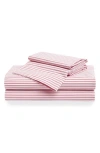 Petite Plume Antique Red Ticking Stripe Cotton Percale Sheet Set In Pink