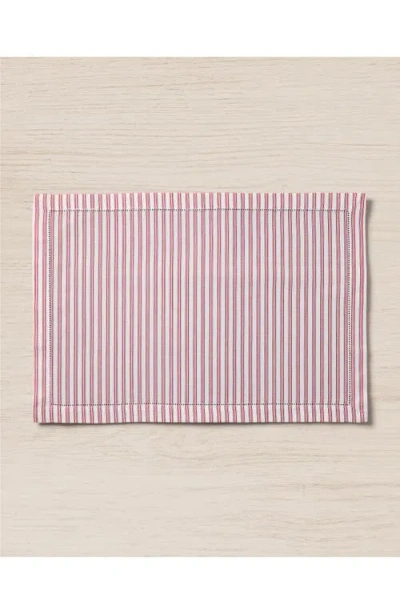 Petite Plume Antique Set Of 4 Ticking Stripe Cotton Placemats In Pink