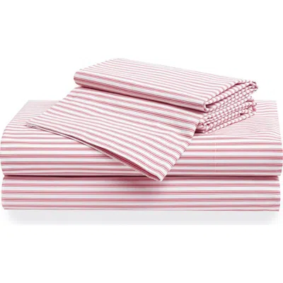 Petite Plume Antique Ticking Stripe Cotton Sheet Set In Pink