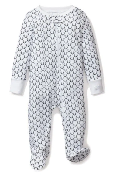 Petite Plume Babies'  Antler Print Cotton Fitted Footie In White