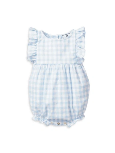 Petite Plume Baby Girl's Gingham Ruffle-trimmed Bubble Romper In Blue