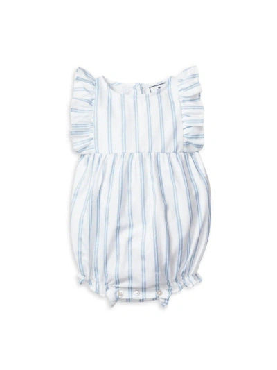 Petite Plume Baby Girl's Striped Ruffle-trimmed Bubble Romper In Periwinkle