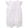 Petite Plume Bow Print Pima Cotton Romper In White/pink