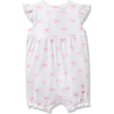Petite Plume Babies'  Bow Print Pima Cotton Romper In White/pink