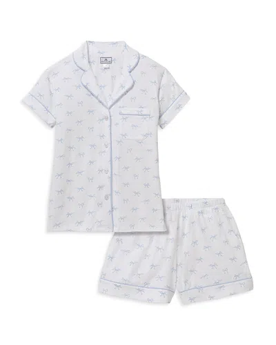 Petite Plume Bow Print Short Sleeve Short Pajama Set In White
