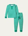 Petite Plume Boy's Striped Two-piece Pajama Set In Green