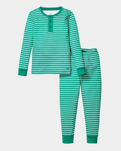 Petite Plume Kids' Boy's Striped Two-piece Pajama Set In Green