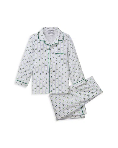 Petite Plume Boys' Fairway Striped Classic Pajama Set - Little Kid, Big Kid In White