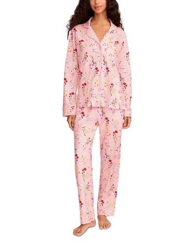 Petite Plume Brilliant Botanical Pima Cotton Jersey Pajama Set In Pink