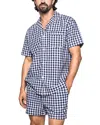 Petite Plume Brushed Cotton Twill Gingham Check Short Pajama Set In Navy Gingham