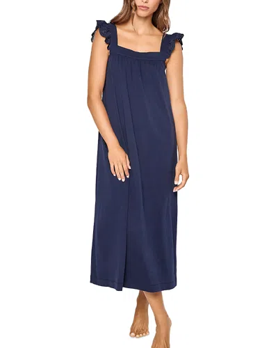 Petite Plume Clara Lace Trim Nightgown In Navy