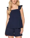 Petite Plume Clara Pajama Shorts Set In Navy