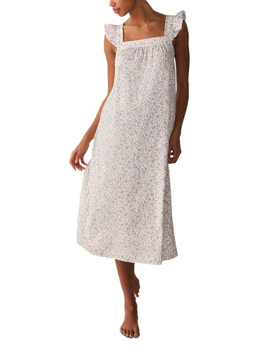 Petite Plume Clara Ruffle Trim Cotton Nightgown In White