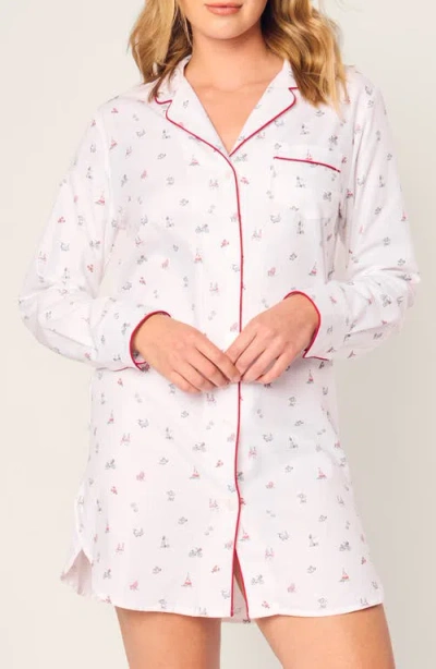 Petite Plume Coastal Charms Cotton Twill Nightshirt In White