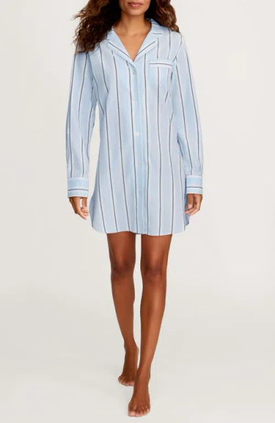 Petite Plume Coastal Stripe Cotton Twill Nightshirt In Blue