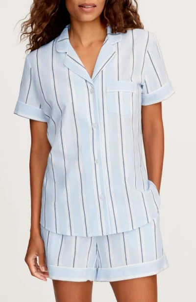 Petite Plume Coastal Stripe Cotton Twill Short Pajamas In Blue
