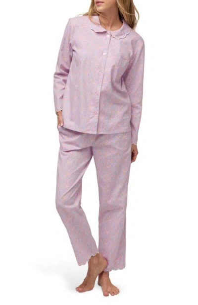 Petite Plume Colette Fleur Blush Scalloped Edge Cotton Twill Pajamas In Pink