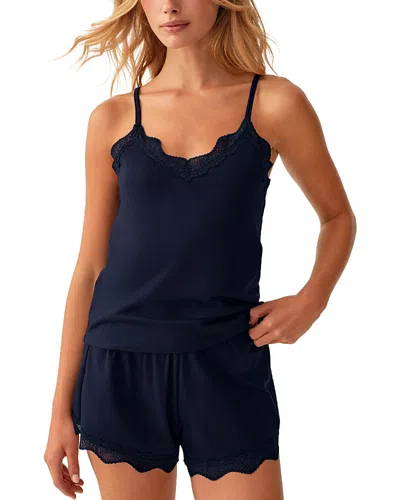 Petite Plume Cotton Lightweight Pima Lace Cami Short Set In Blue