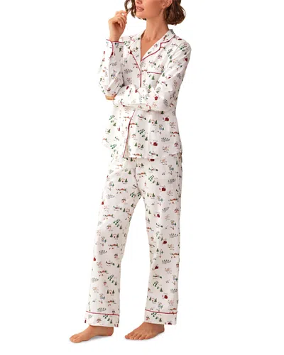 Petite Plume Cotton Twill Holiday Pajama Pants Set In White