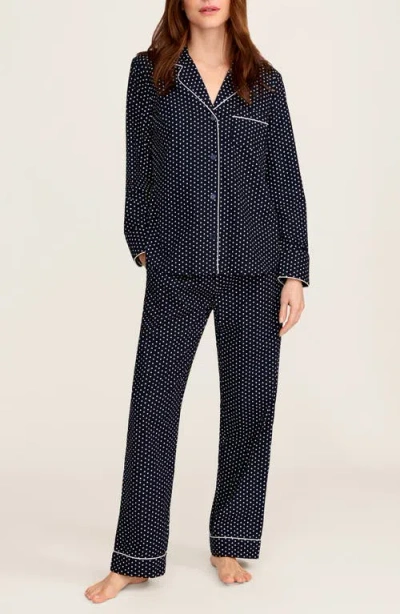 Petite Plume Cotton Twill Long Pajamas In Blue