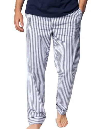 Petite Plume Cotton Twill Ticking Stripe Pajama Pants In Navy French Ticking