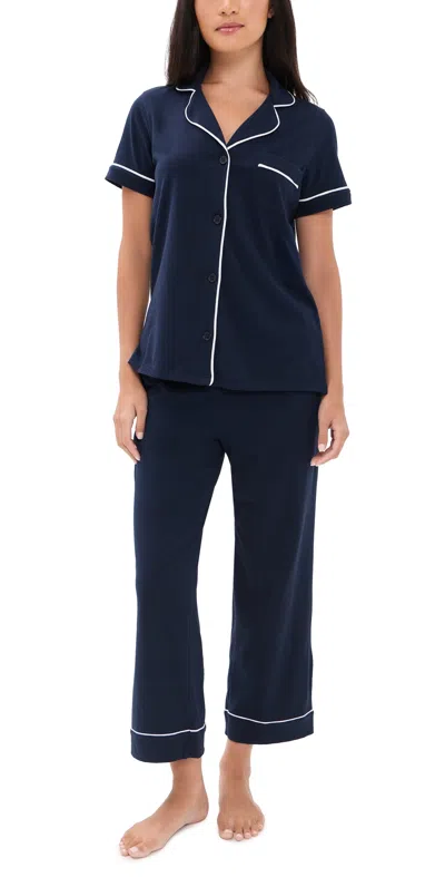 Petite Plume Cropped Pajamas Set Navy In Blue