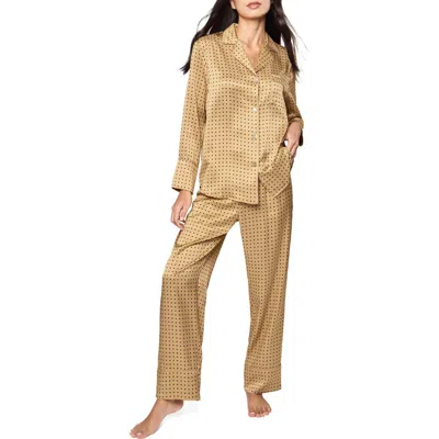Petite Plume Dot Print Silk Pajamas In Gold