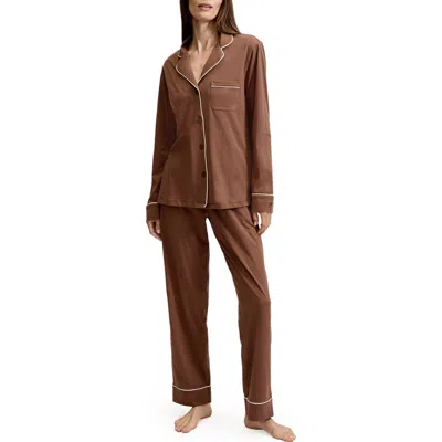 Petite Plume Featherweight Pima Cotton Pajamas In Brown