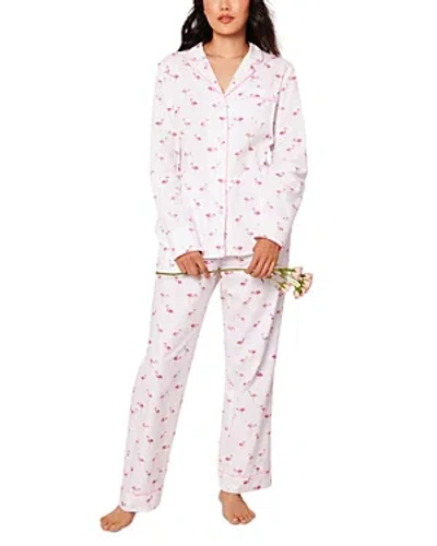 Petite Plume Flamingo Long Sleeve Pajama Set In White