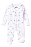 Petite Plume Flamingo Print Pima Cotton Footie In White