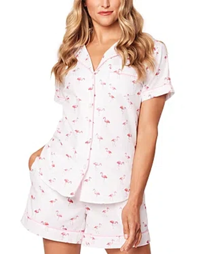 Petite Plume Flamingo Short Sleeve Shorts Pajama Set In White
