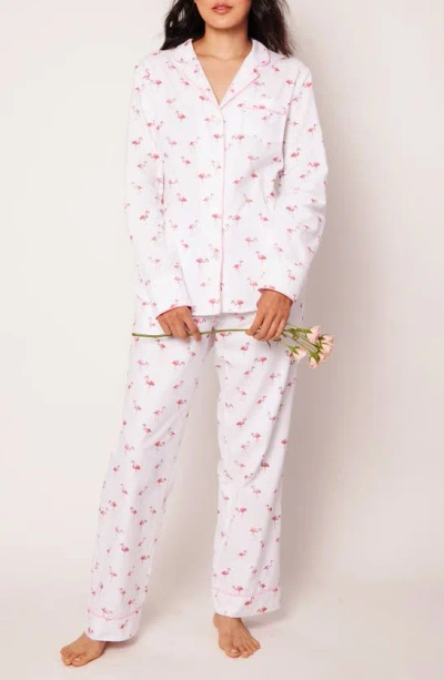 Petite Plume Flamingos Cotton Pajamas In White