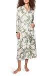 Petite Plume Floral Mulberry Silk Robe In Green
