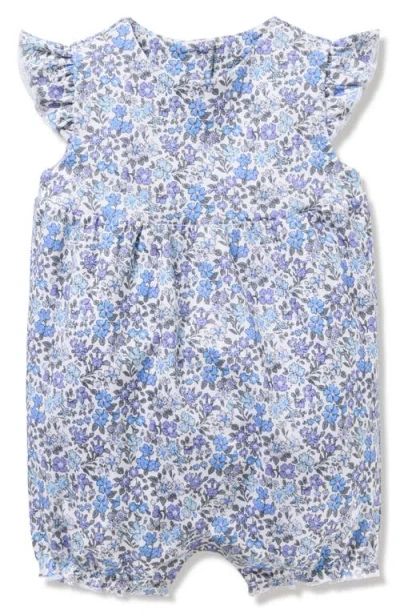 Petite Plume Babies'  Floral Pima Cotton Ruffle Romper In Blue
