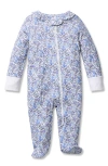 Petite Plume Floral Pima Cotton Zip Footie In Blue