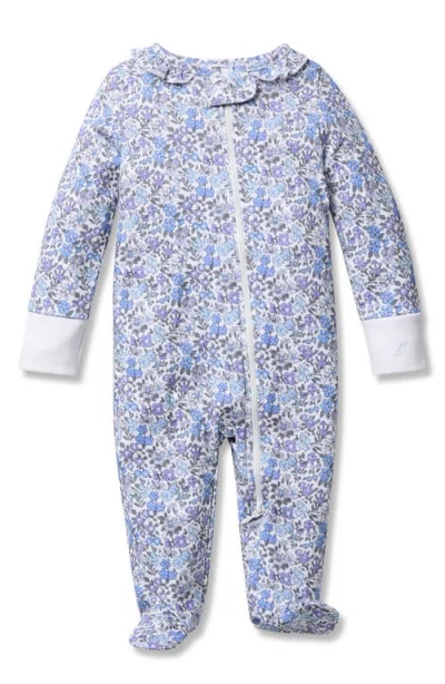 Petite Plume Babies'  Floral Pima Cotton Zip Footie In Blue