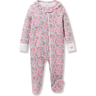 Petite Plume Babies'  Floral Print Pima Cotton Zip Footie In Pink
