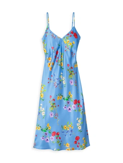 Petite Plume Floral Silk Cosette Nightgown In Blue Multi