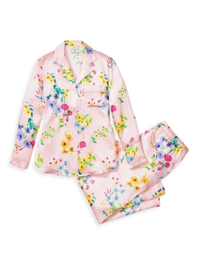 Petite Plume Kids' Floral Silk Pajamas In Blush