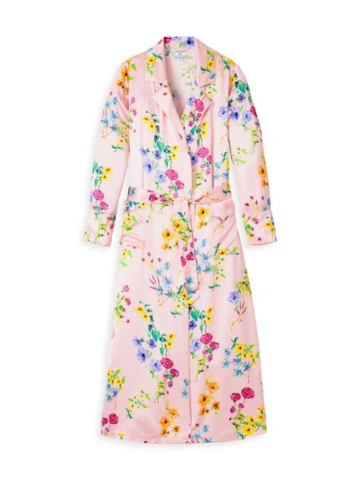 Petite Plume Floral Silk Tie-waist Dressing Gown In Blush