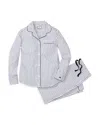 Petite Plume French Ticking Long-sleeve Pajama Set In Navy