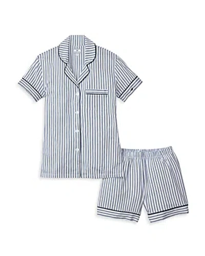 Petite Plume French Ticking Pima Pajama Shorts Set In Navy