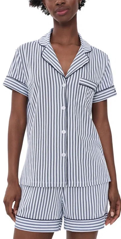 Petite Plume French Ticking Shorts Pajama Set Navy In Black