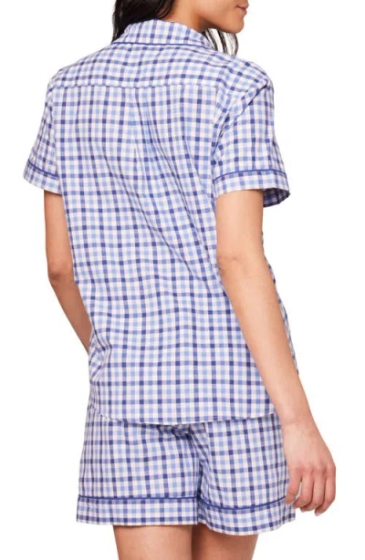Petite Plume Gingham Brushed Cotton Twill Short Pyjamas In Blue