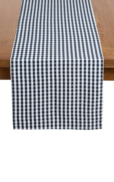 Petite Plume Gingham Cotton Table Runner In Blue