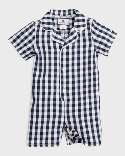 Petite Plume Kids' Girl's Gingham Check Romper In Navy
