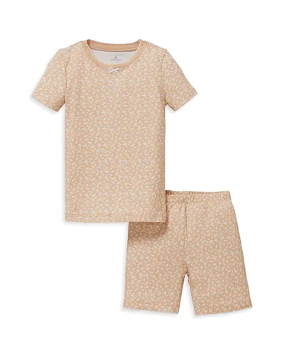 Petite Plume Girls' Ditsy Waltz Printed Snug Fit Short Pajama Set - Little Kid, Big Kid In Nude