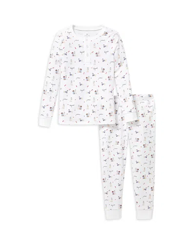 Petite Plume Girls' Le Woof Printed Snug Fit Pajama Set - Little Kid, Big Kid In White