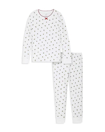 Petite Plume Girls' Mistletoe Moments Pima Snug Fit Pajama Set - Baby, Little Kid, Big Kid In White
