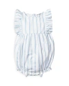 Petite Plume Stripe Ruffle Romper In Periwinkle